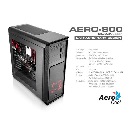Aerocool Aero 800 600W Usb3.0 Atx Kasa 80+Bronze