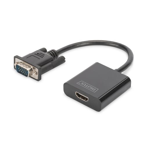 DA-70473 Digitus VGA <-> Hdmi Çevirici + Ses (3.5mm), Full HD (1080p), Kablolu, 15 cm, Siyah Renk