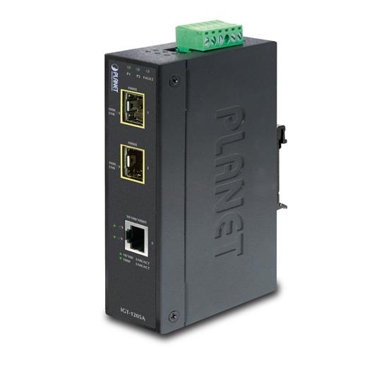 PL-IGT-1205AT Endüstriyel Tip Media Converter<br>
1-port 10/100/1000T <-> 2-port 1000Base-SX/LX/BX SFP/mini-GBIC yuva (Port-1 ve Port-2)<br>
IP-30, -40 ile 75 Derece C

