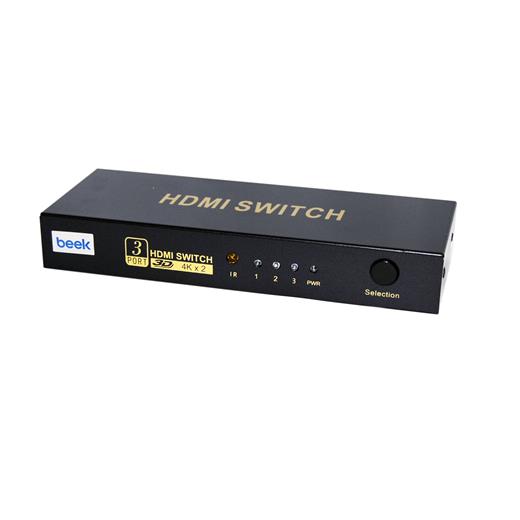 BS-31HN Beek 3 Port Ultra HD 4K Hdmi Switch, 3 giriş - 1 çıkış, uzaktan kumandalı, 4K2K, 3D görüntü formatlarını destekler