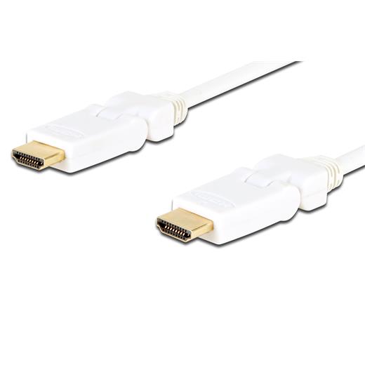 ED-84037 ednet Hdmi Highspeed Bağlantı Kablosu (Hdmi 1.3), 1080p, Döner Başlığa Sahip 180 derece, Hdmi Tip A Erkek - Hdmi Tip A Erkek, 1.80 metre, 2x zırhlı, AWG30, altın kaplama, beyaz renk