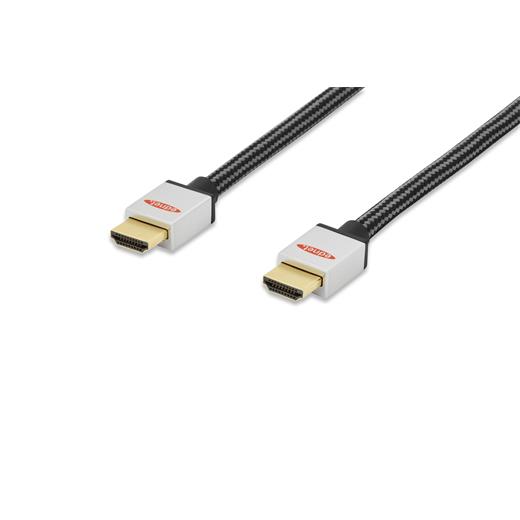 ED-84481 ednet Premium Hdmi High Speed Ethernet Bağlantı Kablosu (Hdmi 1.4), 2160p, 4K, Hdmi Tip A Erkek - Hdmi Tip A Erkek, 2 metre, CU, AWG30, 3x zırhlı UL, altın kaplama, pamuk örgü kablo kılıfı, gümüş/siyah renk