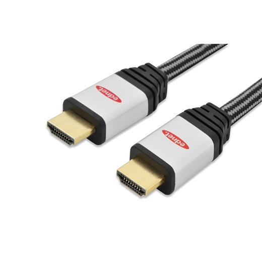 ED-84497 ednet Hdmi High Speed Ethernet Bağlantı Kablosu (Hdmi 1.4), 2160p, 4K, Hdmi tip A Erkek - Hdmi tip A Erkek, 15 metre, AWG 28, amplifikatörlü, 3x zırhlı, UL, gri/siyah renk, pamuk örgülü kablo kılıfı, altın kaplama