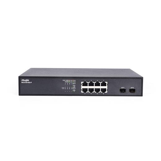 Ru-Rg-S1810G-P Unmanaged Switch, 8 10/100/1000Base-T, 2 Ge Sfp(Non-Combo), Number Of Poe+ Ports: 1-8, Power Dedicated To Poe: 64 Watts