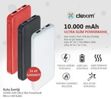 Dexım 10.000 mah Ultra Slim Powerbank Beyaz