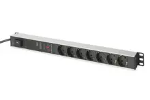 DN-95412 Digitus 1U Alüminyum PDU/Power Distribution Unit (Elektrik Güç Dağıtım Ünitesi), Kabin Tipi, 16A, 4000W, 250VAC 50/60Hz, 7 x CEE 7/7 priz, 2 metre kablolu