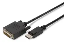 AK-340301-050-S DisplayPort <-> Dvi Kablosu, DP Erkek - Dvi (24+1) Erkek, 5 metre, kilit mekanizmalı,   AWG28, 2x zırhlı, DP 1.1a uyumlu, UL, CE, siyah renk