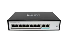 BN-FS-1080P Beek Yönetilemeyen PoE+ Switch<br>
8 x 10/100Mbps IEEE802.3af/at PoE+ port (Port başına 30.8 watt) (PoE Güç Bütçesi maks. 120 Watt)<br>
2 x 10/100BASE-T port<br>
4KV ESD<br>
Beek 8 Ports 10/100Mbps Unmanaged P
