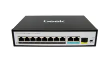 BN-FS-1083P2G1S Beek Yönetilemeyen PoE+ Switch<br>
8 x 10/100BASE-T IEEE802.3af/at PoE+ port (Port başına 30.8 watt) (PoE Güç Bütçesi maks. 120 Watt)<br>
2 x 10/100/1000BASE-T port (combo)<br>
1 x 1000 Base-X SFP yuva (combo)&lt