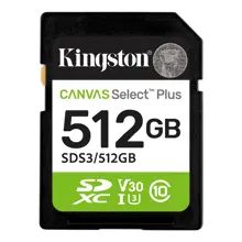 Kingston SDS3/512GB 512GB SDXC Canvas Select Plus Gen3 150MB-s C10 UHS-I U3 V30 Hafıza Kartı