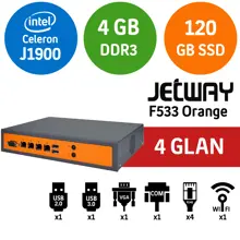 Jetway F533 Orange Intel Celeron J1900 4GB 120GB SSD 4 Port Endüstriyel Firewall Pc