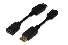 AK-340408-001-S DisplayPort (DP) <-> Hdmi Adaptörü, Kablolu, DP Erkek - Hdmi Tip A Dişi, 0.15 metre, kilit mekanizmalı, DP 1.1a uyumlu, UL, siyah renk