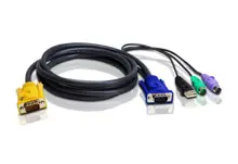 ATEN-2L-5303UP PS/2-USB KVM (Keyboard/Video Monitor/Mouse) Switch İçin Kablo, 3 metre, 1 x SPHD-15 Erkek <-> 1 x Monitör 15 pin HDB erkek, 1 x Klavye 6 pin mini-DIN erkek, 1 x Mouse 6 pin mini-DIN erkek, 1 x Klavye / Mouse USB A erkek 
