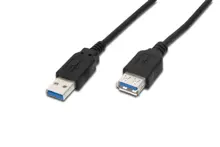 AK-300203-018-S USB 3.0 Uzatma Kablosu, USB A erkek - USB A dişi, 1.8 metre, AWG 28, 2x zırhlı, UL, siyah