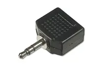 AK-510500-000-S Stereo Ses Adaptörü, 1 x 3.5mm erkek yuva - 2 x 3.5mm dişi yuva, plastik, siyah renk



