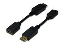 AK-340400-001-S DisplayPort (DP) Hdmi Adaptörü, Kablolu, DP Erkek - Hdmi Tip A Dişi, 0.15 metre, kilit mekanizmalı, DP 1.2 uyumlu, UL, siyah renk