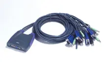 ATEN-CS64US 4 portlu USB KVM (Keyboard/Video Monitor/Mouse) Switch, Hoparlör bağlantısı mevcut, Masaüstü Tip, KVM bağlantı kablosu ürüne gömülüdür