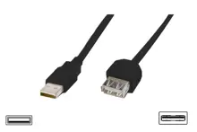 AK-300202-018-S USB 2.0 Uzatma Kablosu, USB A Erkek - USB A Dişi, 1.50 metre, AWG 28, USB 2.0 uyumlu, UL, siyah renk