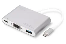 DA-70839 Digitus USB Tip C - VGA Grafik Adaptörü, 1 x USB Tip C port (Power Delivery özelliğine sahip), 1 x USB 3.0 port, 1 x USB Tip C (bilgisayar bağlantısı), 1 x VGA port