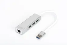 DA-70250-1 Digitus 3 Port USB 3.0 Hub & USB 3.0 Gigabit Ethernet Adaptörü, 1 x 10/100/1000 RJ45 Dişi Yuva, 1 x USB-A Erkek Konnektör Kablolu 20 cm, 3 x USB 3.0 USB-A Dişi Konnektör, alüminyum, Mac ve Windows destekler