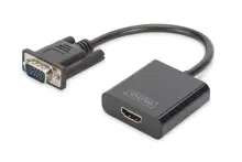 DA-70473 Digitus VGA <-> Hdmi Çevirici + Ses (3.5mm), Full HD (1080p), Kablolu, 15 cm, Siyah Renk