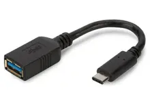 AK-300315-001-S USB Tip C Adaptör Kablosu, OTG, USB Tip C Erkek <->  USB Tip A Dişi, 0,15 metre, Super Speed, USB 3.0, siyah renk