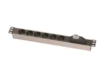 Zeytek ZE-STD-TS06-AL 1U, 6.lı grup priz, 19”, Aluminyum profil gövdeli, 1x16A sigorta korumalı, 6xDIN49440 schuko tip,16A  250V Ac, 3,5 kW, 3x1,5mm2, 2m kablolu, DIN 49441 fişli
