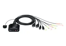 Aten-Cs22H 2 Port Usb 4K Kvm (Keyboard/Video Monitor/Mouse) Switch, Masaüstü Tip, Kvm Bağlantı Kablosu Ürüne Gömülüdür, Remote Port Selector İle Birlikte&Lt;Br&Gt;2-Port Usb 4K Hdmı Cable Kvm Switch With Remote Port Selector