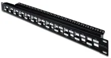 DN-91412 Digitus 24 Port Boş Patch Panel, Zırhlı/Zırhsız Keystone Jack Takılabilir, 1U Yüksekliğinde, Port'ların Yerleşimi Zikzaklı, RAL 9005 renk