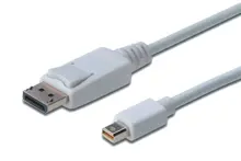 AK-340102-020-W DisplayPort <-> Mini DisplayPort Bağlantı Kablosu, DP Erkek - mini DP Erkek, 2 metre, kilit mekanizmalı, DP 1.1a uyumlu, UL, beyaz renk