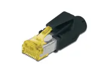 A-MO6A 8/8 HRS Modüler Fiş, Cat. 6A, RJ45, HIROSE TM 31, 8P8C, zırhlı, yuvarlak kablo takmak için koruma kılıflı
