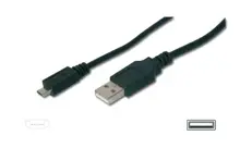 AK-300110-018-S USB 2.0 Uyumlu Kablo, USB A Erkek <> Mikro USB B Erkek, 1.80 metre, AWG 28, UL, siyah renk