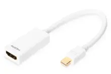 AK-340404-001-W Mini DisplayPort (DP) <-> Hdmi Adaptör Kablosu, mini DP Erkek - Hdmi tip A Dişi, 0.15 metre, DP 1.1a uyumlu, UL, beyaz renk