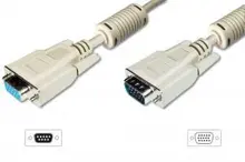 AK-310203-030-E VGA Monitör Uzatma Kablosu, DSUB 15 erkek <=> DSUB 15 dişi, 3Coax/7C, 2 x ferrite filtre, AWG 28, 3 metre, bej renk