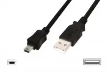 AK-300108-030-S USB 2.0 Bağlantı Kablosu, USB A Erkek - USB mini B (5 pin) Erkek, 3 metre, AWG 28, USB 2.0 uyumlu, UL, siyah renk