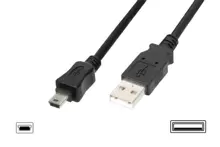 AK-300108-018-S USB 2.0 Bağlantı Kablosu, USB A Erkek - USB mini B (5 pin) Erkek, 1.80 metre, AWG 28, USB 2.0 uyumlu, UL, siyah renk