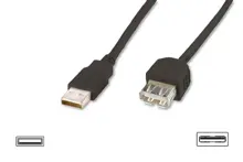 AK-300202-050-S USB 2.0 Uzatma Kablosu, USB A, Erkek - USB A Dişi, AWG 28, 5 metre, USB 2.0 uyumlu, UL, siyah renk