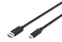 AK-300136-010-S USB Tip C Bağlantı Kablosu, USB Tip C Erkek (USB 3.1) - USB Tip A Erkek (USB 2.0),  1 metre, AWG 24/28, 2x zırhlı, UL, nikel kaplama, siyah renk, <b>Super Speed</b>